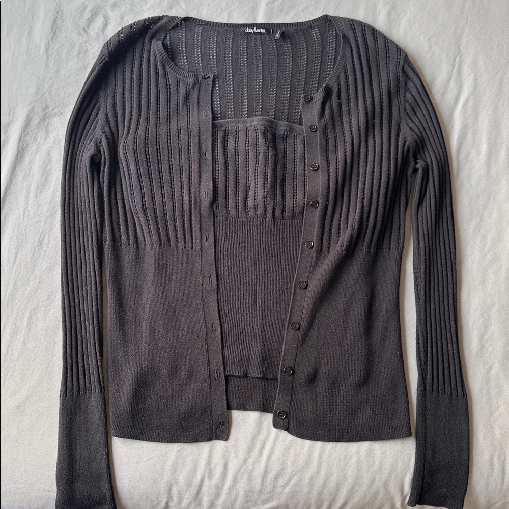 Daisy Fuentes Women's Black Two Piece Cardigan Set